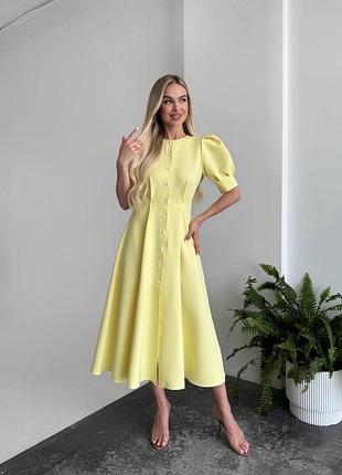 Жіноча елегантна літня сукня міді з коротким рукавом на ґудзиках