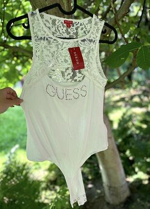 Шикарний стильний боді блуза з мереживом та стразами guess