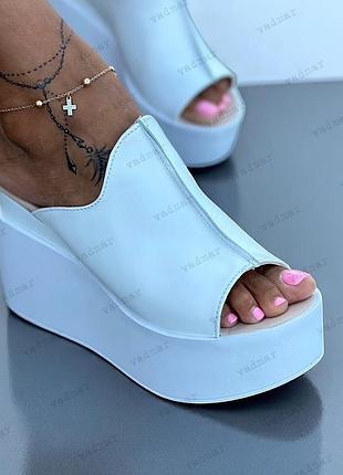 36-41 рр шлепанцы на танкетке натуральная кожа/ замша черные, белые, коричневые, бежевые, голубые