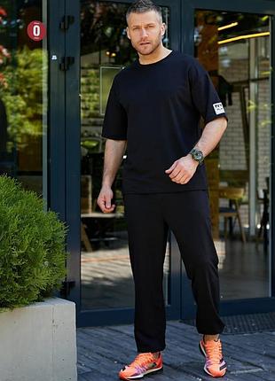 Костюм двойка мужской спортивный комплект футболка штаны джоггеры стильный повседневный черный