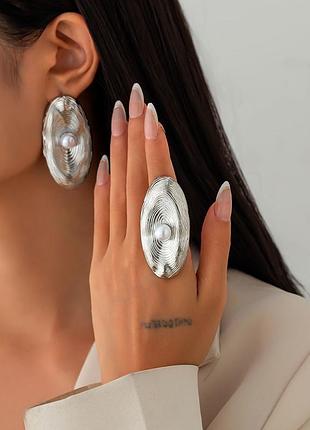 Комплект масивних прикрас. сережки та каблучка