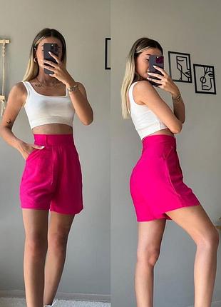 Комфортні натуральні лляні шорти жіночі з високою посадкою стильні легкі