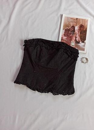 Плотный топ в корсетном стиле с прошвой / с рюшами