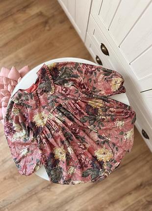 Красива нарядна сукня плаття в квіти блискуча з комірцем для дівчинки 6-7р 116-122см