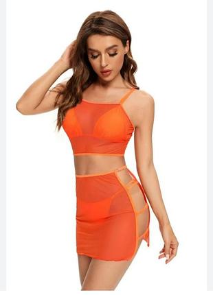 Неоновая пляжная мини юбка из сетки