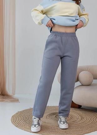 Прямые брюки на флисе, светло-серый, размер xs/s