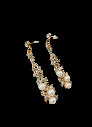 Серьги длинные золотые с каменными жемчужинами серьги серьги серьги подвески стразы шикарные модные для фотосессии гвозди гвозди гвоздики винтаж