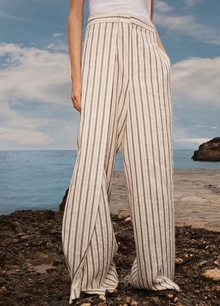 Смугасті лляні штани жіночі zara limited