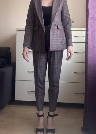 Костюм в клітинку xs/s, s, коричнева клітинка, підкладка