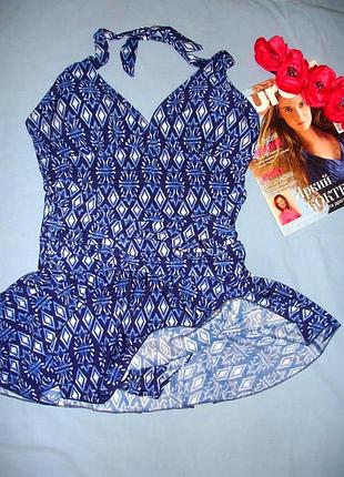 Купальник платье сдельное размер 48 / 14 синий с юбочкой чашка c d новый слитный свим дресс