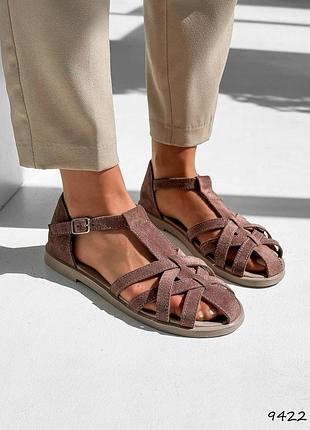 Коричневые женские босоножки из натуральной замши лето