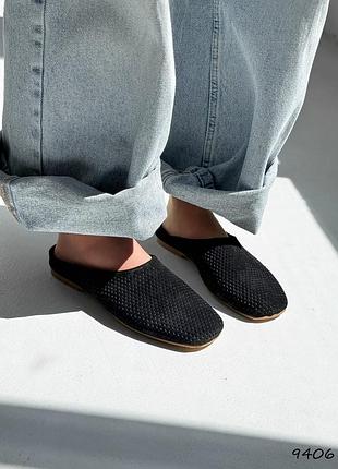 Черные женские сабо из натуральной замши лето