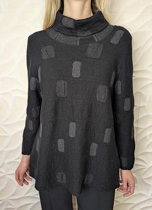 Свитер eo design женский черный серый под горло шерсть меринос шерсть дизайнерский l, m бохо этано