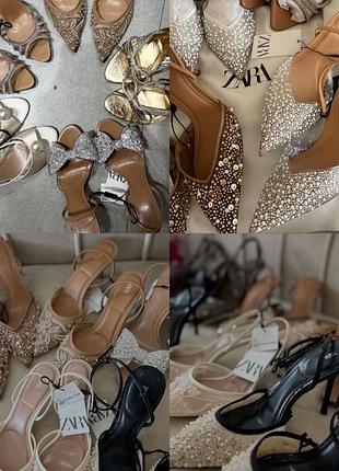 Туфли zara вечерние повседневные с камнями на каблуке