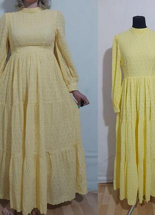 Котоновое платье макси из прошвы, ришелье shein