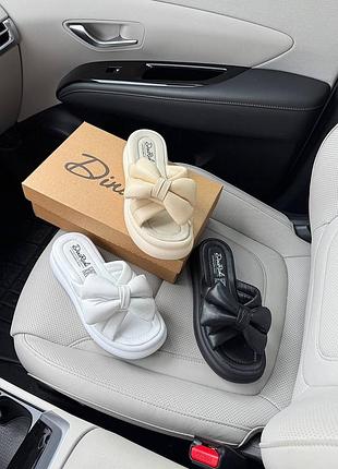 Жіночі шкіряні шльопанці сабо бант