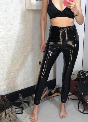 Латексные виниловые брюки скинни лаковые черные лосины брюки блестящие глянцевые