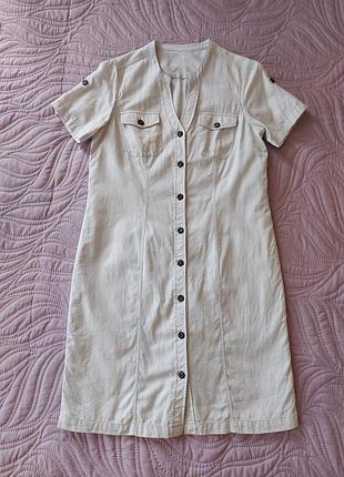 Песочное платье в стиле сафари, р. 38, бежевое платье на пуговицах