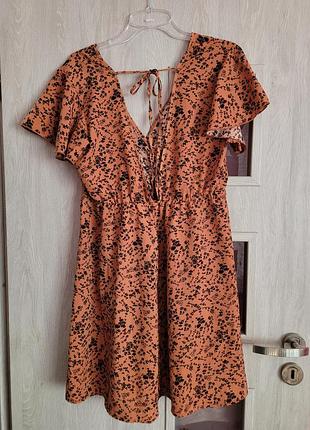 Плаття коричневе принт квіти/ платье цветочный принт