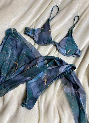 Неймовірний купальник з парео купальник з накидкою мармуровий принт