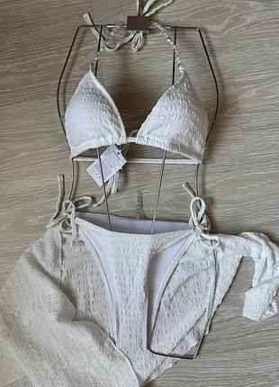 Купальник молочний на зав’язках & парео (в комплекті)