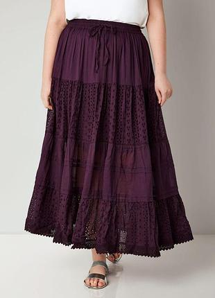 Хлопковая ярусная длинная юбка yours maxi skirts чернильного цвета большой размер батал