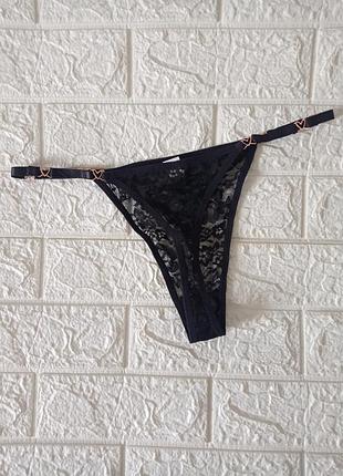 Трусики кружевные стринг черные р.л