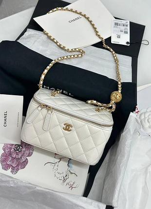 Сумка шкіряна молочного кольору з ланцюжком, повний комплект люкс