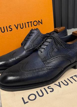 Louis vuitton derby wingtip oxford blue patina taiga leather чоловічі туфлі ориінал 41 eur