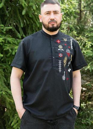 Сорочка вишиванка чоловіча,  льон чорна
