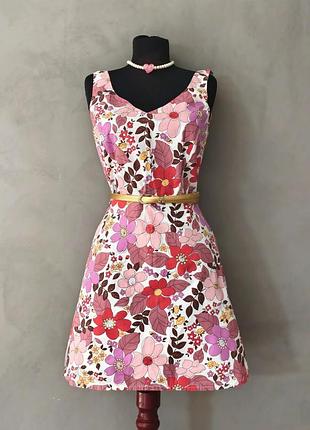 Яркое хлопковое короткое летнее платье миди без рукавов boden 🇬🇧 s размер 42-44