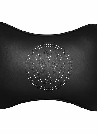 Автомобильная подушка avtolife из экокожи для шеи на подголовник сиденья автомобиля с логотипом volkswagen черная (avt-lbl-06)