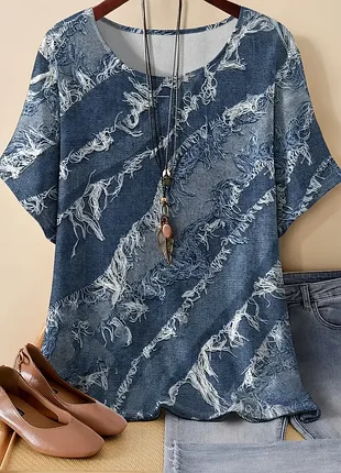 Женская повседневная футболка с джинсовым принтом