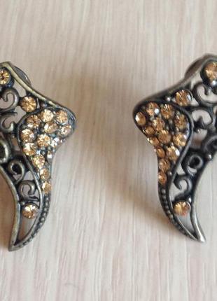 Вінтажні бронзові сережки крила з камінням