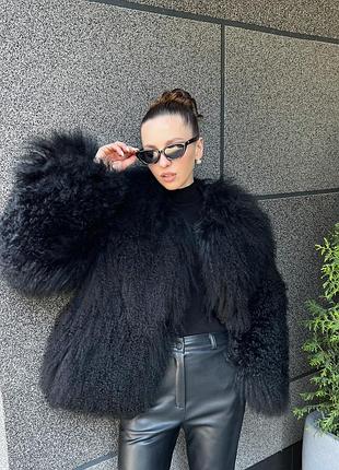 Шуба з натуральної цільної лами шанель