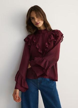 Віскозна блузка з оборкою бордова розмір хл reserved