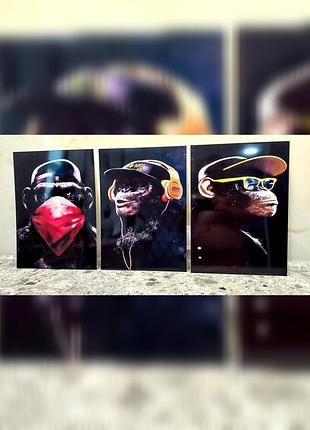 Картини на металі. картина модульна. три мудрі мавпи. картина на металі gangster monkey