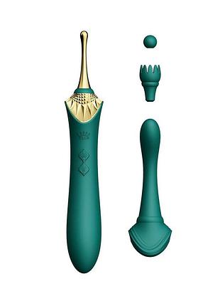 Вагинально-клиторальный вибратор zalo — bess turquoise green, многофункциональный с насадками. passion&books