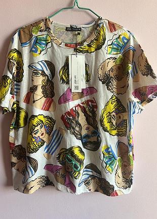 Бавовняна футболка zara  з принтом