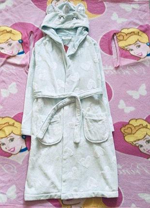 7-8 рок 122-128 рост george халат бирюзовый единорог с блестящими сердечками. флисовый, махровый, пу