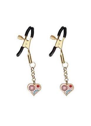 Зажимы для сосков liebe seele nipple clamps gold heart-shaped flowers on white. passion&books