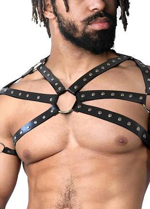 Чоловіча портупея art of sex — ares, натуральна шкіра, колір чорний, розмір l — 2xl. passion&books