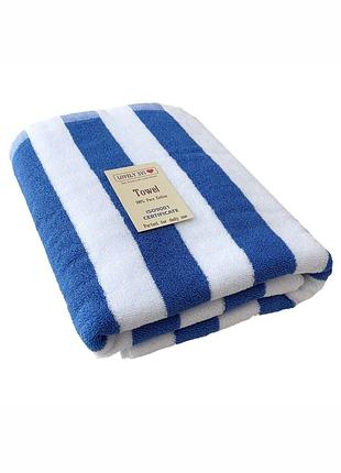 Рушник 75 на 150 см - бавовна /махра - банні пляжні в басейн біло - синій