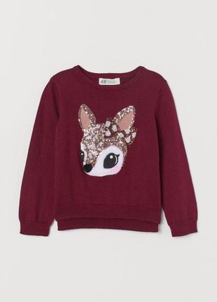 Новый джемпер косуля h&m пайетки, 8-10 лет