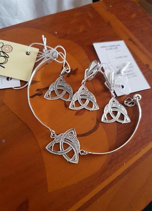 Комплект срібло 925 проби  лунниця в трикветрі сережки, кулон і браслет, оберіг, амулет, луниця, триквест