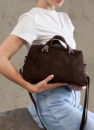 Шикарная замшевая сумка шоколадного цвета