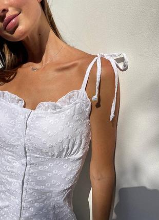 Платье из прошвы на бретелях хлопок сарафан