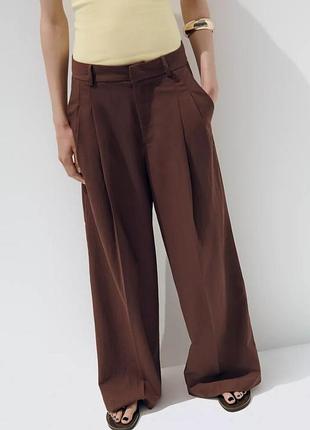 Брюки палаццо з защипами шоколадного 🍫 кольору з нової колекції new collection zara woman original.