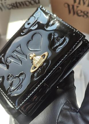 Vivienne westwood кошелек кожаный черный лакированный трехслойный компактный картхолдер кошельек