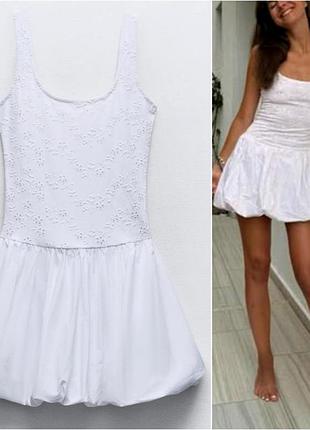 Белое платье zara, с пышной юбкой/баллон.